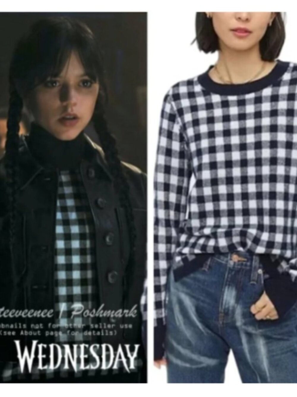 J.Crew Gingham Checkered Cashmere Sweater L ASO Wednesday Addams